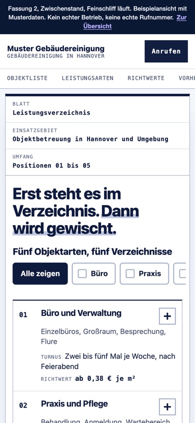 Handyansicht des Entwurfs 01 Objektliste