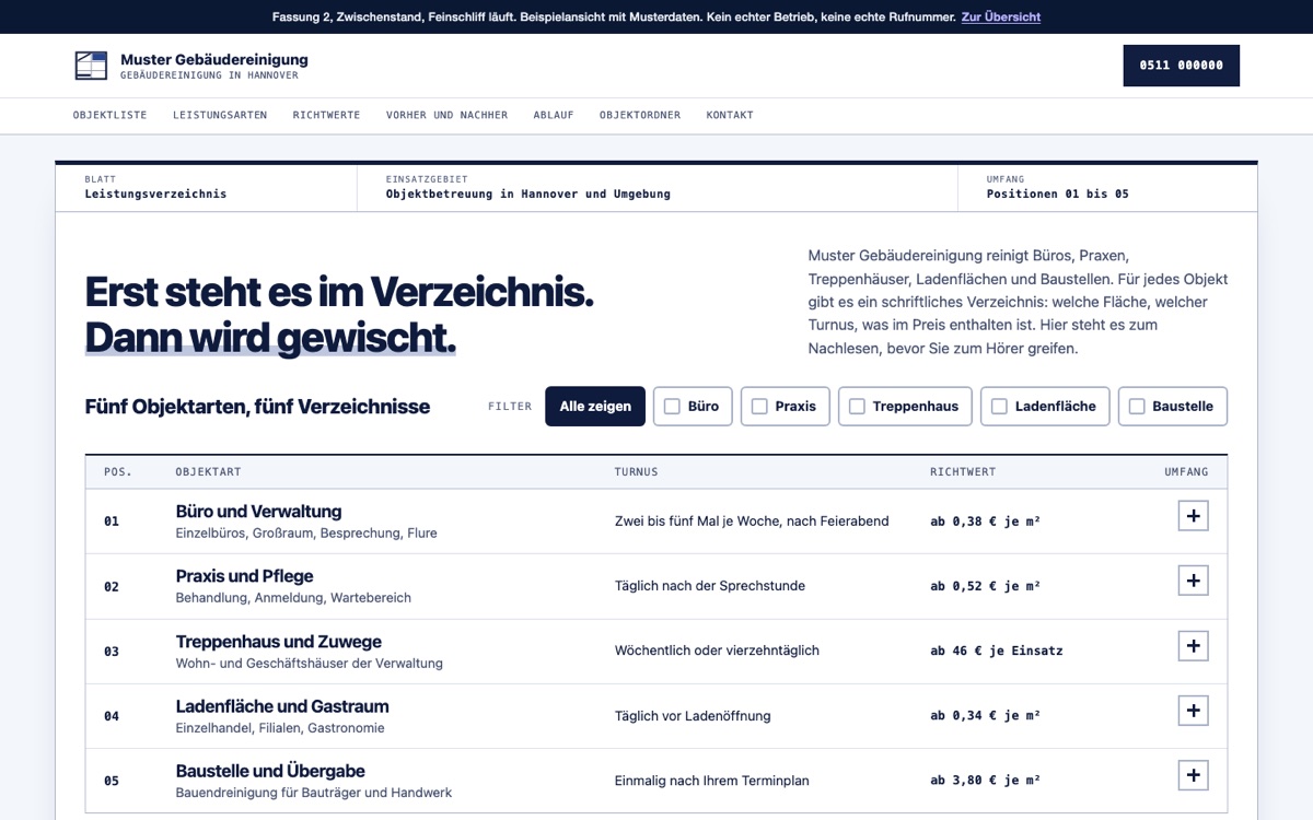 Rechneransicht des Entwurfs 01 Objektliste